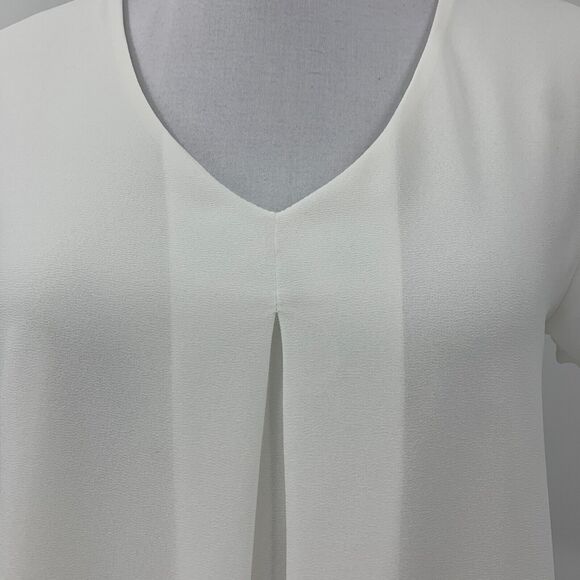 Monteau Blouse Women XS Extra Small White Split Front Chiffon Layer Short Sleeve - Picture 5 of 14
